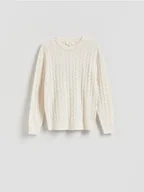 Swetry męskie - Reserved - Wełniany sweter o warkoczowym splocie - złamana biel - miniaturka - grafika 1