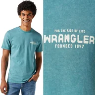 Koszulki męskie - Wrangler GRAPHIC TEE Hydro ZIELONA BAWEŁNIANA KOSZULKA T-SHIRT LOGO L - miniaturka - grafika 1