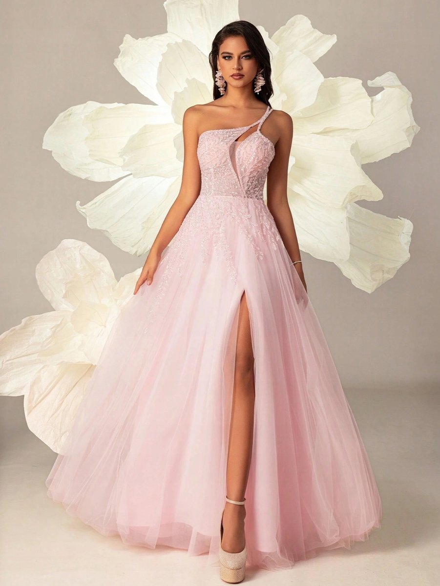 SHEIN RÓŻOWA SUKIENKA MAXI ZDOBIONA Z ROZCIĘCIEM 40/42 1MA