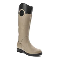 Kozaki damskie - Beżowe Kozaki Karino Damskie Wygodne Obuwie - miniaturka - grafika 1