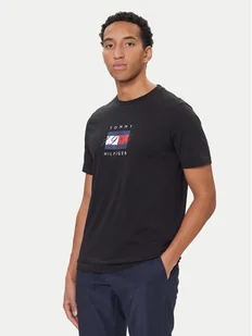 Tommy Hilfiger T-Shirt Linear Flag MW0MW41338 Czarny Regular Fit - Koszulki męskie - miniaturka - grafika 1