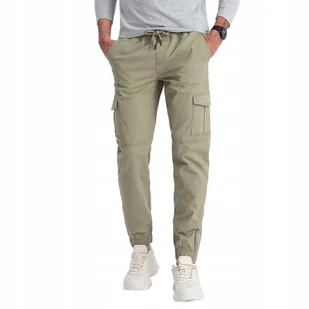 Spodnie męskie JOGGERY zapinane kieszenie cargo khaki V1 OM-PAJO-0123 XXL - Spodnie męskie - miniaturka - grafika 1