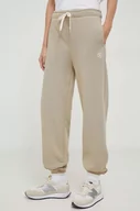 Spodnie damskie - Tommy Hilfiger spodnie dresowe bawełniane kolor beżowy gładkie - miniaturka - grafika 1