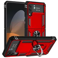 Etui i futerały do telefonów - Kompatybilny z Samsung Galaxy Z Flip4 5G Etui na telefon klasy wojskowej TPU + pokrowiec na podpórkę PC z wbudowaną blachą Czerwony - miniaturka - grafika 1