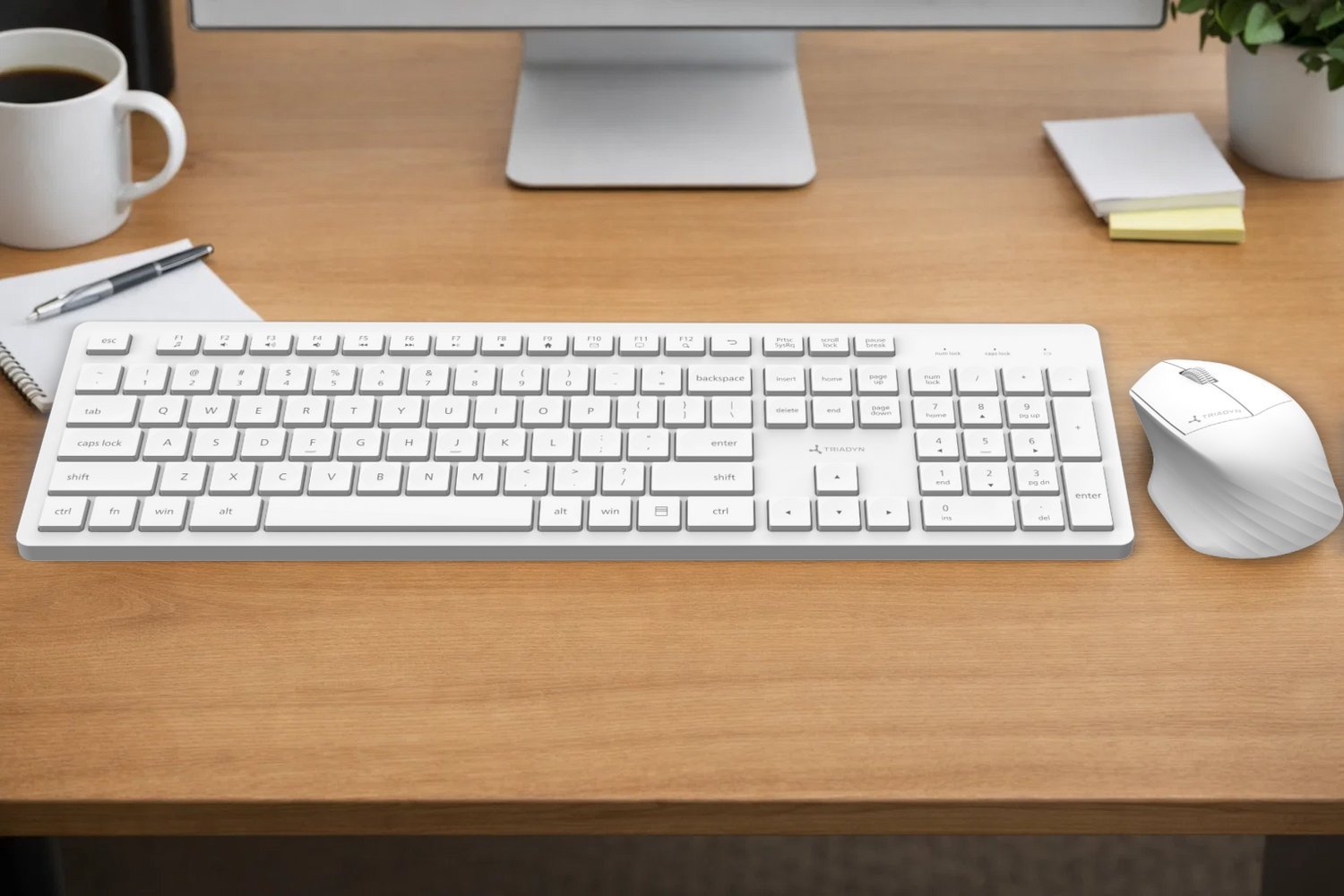 Triadyn Bezprzewodowy Zestaw Biurowy ALYA Klawiatura SKATHI i Mysz GREIP 1600 DPI Biały