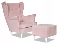 Fotele - Fotel Uszak z podnóżkiem SALON PIĘKNOŚCI róż PINK - miniaturka - grafika 1