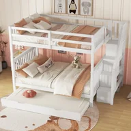 Łóżka dla dzieci i młodzieży - Łóżko piętrowe 140x200 cm z drewna sosnowego - z 2 szufladami i łóżkiem wysuwanym - Biały - miniaturka - grafika 1