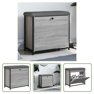 The Living Store Ławka na buty z klapką szara Sonoma 62x32x56 cm - Szafki na buty - miniaturka - grafika 1