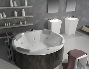 Riho Limited Carmen wanna okrągła 180cm z hydromasażem Thermae Line + zagłówki czarne B038004005 - Wanny z hydromasażem - miniaturka - grafika 3