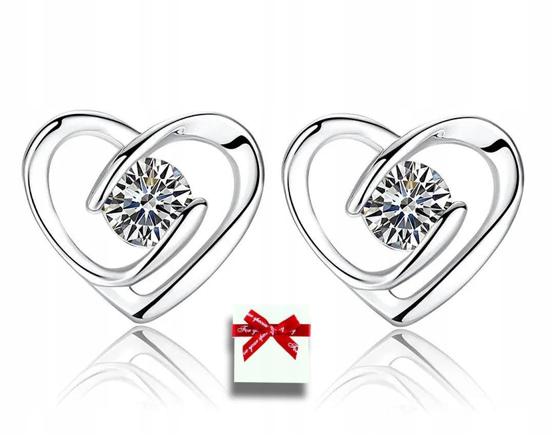 Kolczyki srebrne 925 serce z cyrkoniami,wkrętki w ucho dla kobiet dzieci