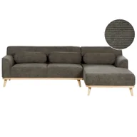 Narożniki - BELIANI Narożnik lewostronny ciemnozielony sztruksowa tapicerka 3-osobowy drewniane nóżki kanapa sofa retro salon - miniaturka - grafika 1