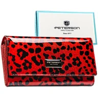 Portfele - Portfel damski skórzany PETERSON duży rozbudowany na karty elegancki lakierowany RFID modny na prezent czerwony - miniaturka - grafika 1