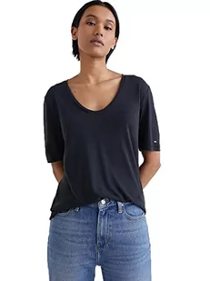 Tommy Hilfiger Damska koszula z modalu Scoop-nk Ss, Czarny, XS - Koszule damskie - miniaturka - grafika 1