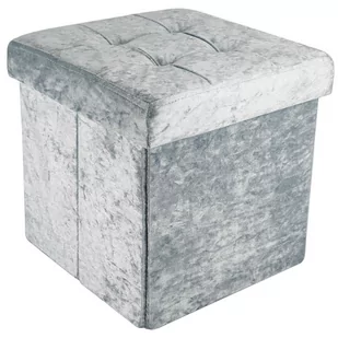 Składany stołek do siedzenia 30x30x30 cm w kolorze aksamitnym niebiesko-szarym - kostka do siedzenia ze schowkiem i pokrywą z aksamitnym pokryciem -.. - Pufy i podnóżki - miniaturka - grafika 1
