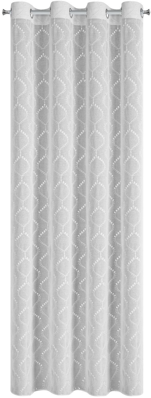 Eurofirany Firana gotowa Raya 140x250 biała haft 120GSM przelotki