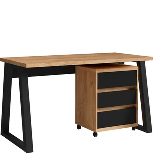 Biurko z Kontenerkiem Iga I Dąb Craft Meblomax Czarny, Dąb Craft - Biurka - miniaturka - grafika 1