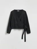 Swetry damskie - Reserved - Sweter z wiązaniem - ciemnoszary - miniaturka - grafika 1