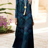 Sukienki - TEMU Damska Sukienka Maxi w Stylu Vintage Boho - Elegancka, Zwiewna Długa Sukienka w Kolorze Granatowym i Turkusowym, Nieprześwitujący Materiał na - miniaturka - grafika 1