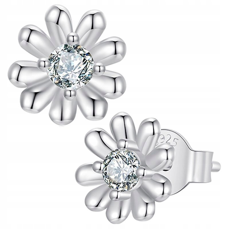 Kolczyki Srebrne Kolczyki Kwiatki Moissanit Srebro 925 Kolczyki Trusky