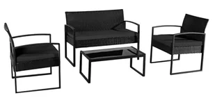 Zestaw mebli ogrodowych z technorattanu stół, sofa, krzesła dla 4 osób Atlas czarny - Meble ogrodowe - miniaturka - grafika 1