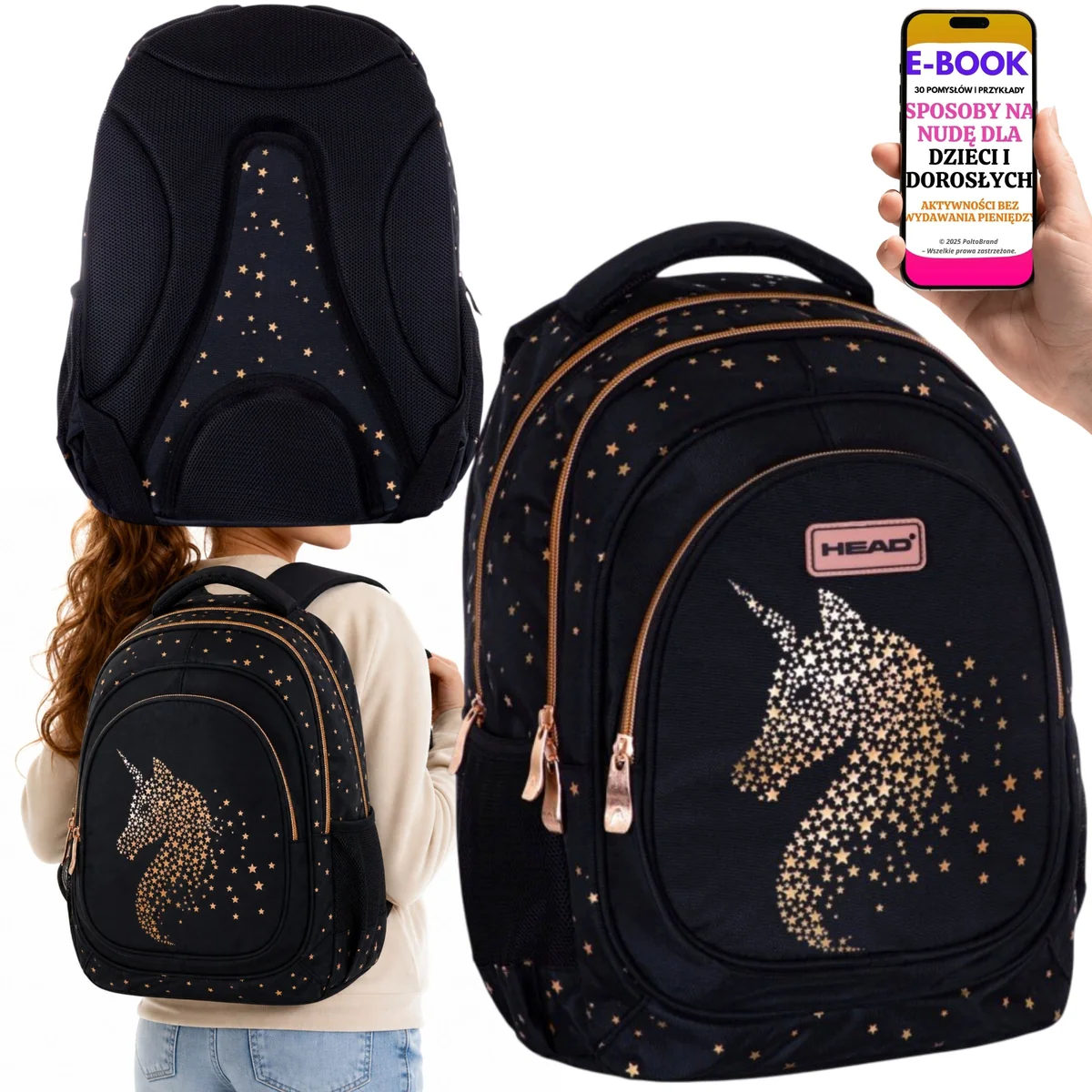Plecak Szkolny dla Dziewczynki HEAD Golden Effect A4 3 Komory + E-BOOK-3