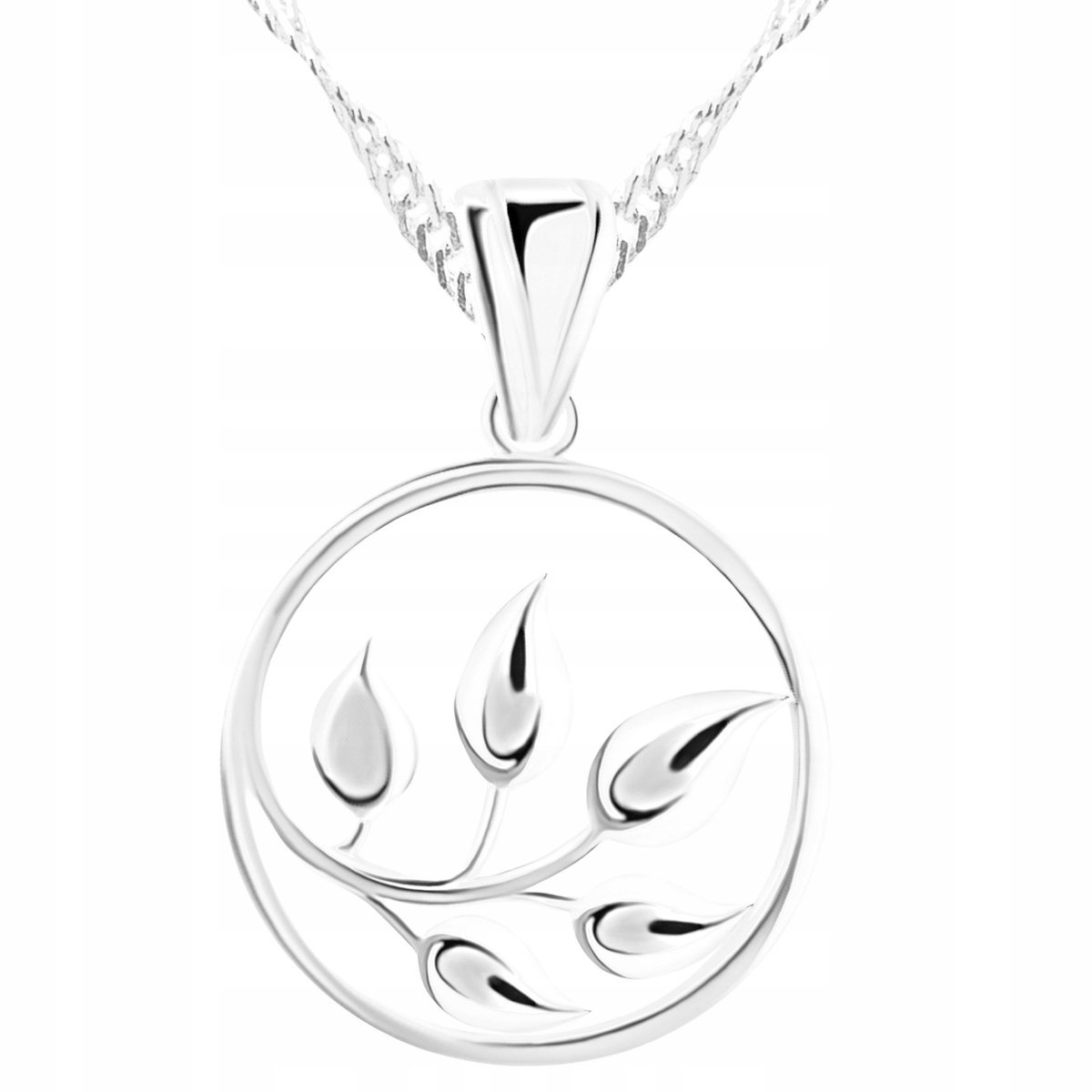 Naszyjnik Srebrny Liść Gałązka Drzewo Koło Natura Roślina SREBRO 925
