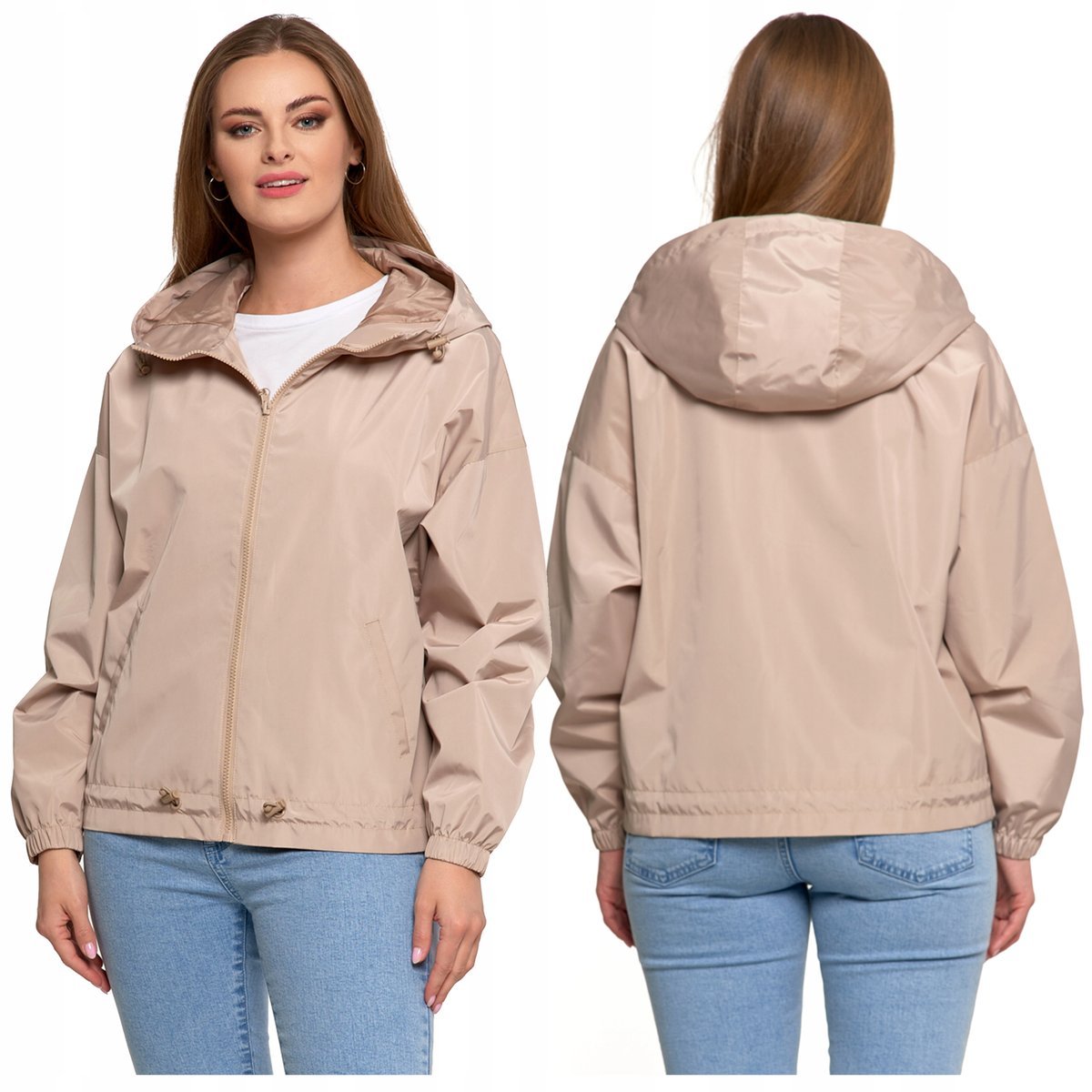 KURTKA DAMSKA Przejściowa z Kapturem Krótka Kurtka na Zamek MORAJ r. 3XL