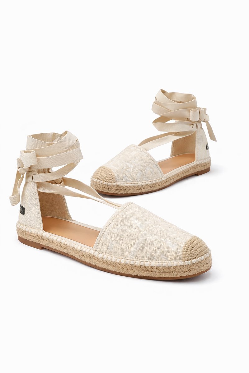 TOMMY HILFIGER ESPADRYLE DAMSKIE BEŻOWE Z WIĄZANIEM I TKANINY 38 1I4A