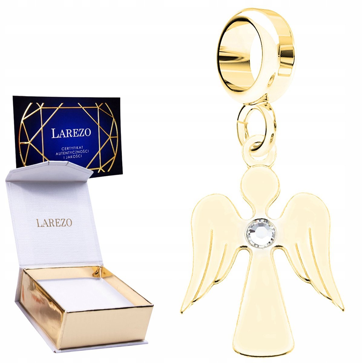 CHARMS ZŁOTY Wiszący z Aniołem Pozłacany Aniołek ze Skrzydłami SREBRO 925