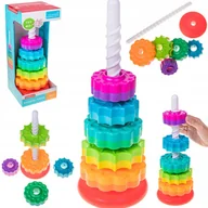 Zabawki sensoryczne - ZAKRĘCONA PIRAMIDA WIEŻA TĘCZOWA ZABAWKA SENSORYCZNA EDUKACYJNA SORTER 41CM - miniaturka - grafika 1