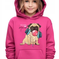 Bluzy dla dziewczynek - BLUZA DZIECIĘCA Z Kapturem 140 cm Malinowa BULLDOG MUZYKA Ciekawe Wzory - miniaturka - grafika 1