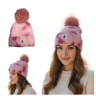 Czapki damskie - Ciepła czapka damska zimowa z pomponem efekt tie-dye fioletowa Captain Mike - miniaturka - grafika 1