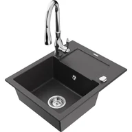 Zlewozmywaki z baterią - Mexen Enzo zlewozmywak granitowy 1-komorowy z ociekaczem i baterią kuchenną Savita, czarny nakrapiany - miniaturka - grafika 1