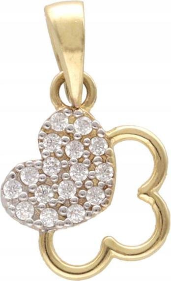 Złota zawieszka 585 koniczynka z sercem 0,85 g elegancki wzór do łańcuszka