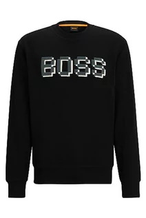 Bluzy męskie - BOSS Męska bluza z logo z bawełny Terry z nadrukowanym i haftowanym logo, czarny (Black1), L - grafika 1