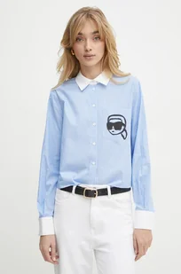 Karl Lagerfeld koszula bawełniana damska kolor niebieski regular z kołnierzykiem klasycznym A1W11037 - Koszule damskie - miniaturka - grafika 1