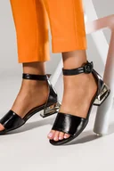 Espadryle damskie - Czarne sandały damskie na ozdobnym niskim obcasie zakryta pięta pasek wokół kostki skórzana wkładka Casu ER24X21-B-40 - miniaturka - grafika 1