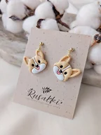 Kolczyki - Urocze kolczyki ze stali chirurgicznej pieski Corgi / Akita / Shiba, beżowe psy - miniaturka - grafika 1