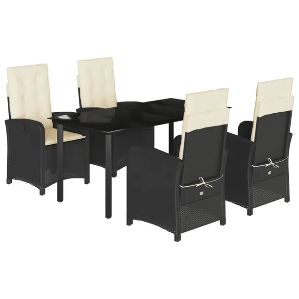 Zestaw Mebli Ogrodowych Rattan PE Czarny, Stół 160x80x74 cm, Krzesła 57x