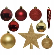 Bombki - Zestaw 33 bombek choinkowych plastikowe różne kształty czerwone złote - miniaturka - grafika 1