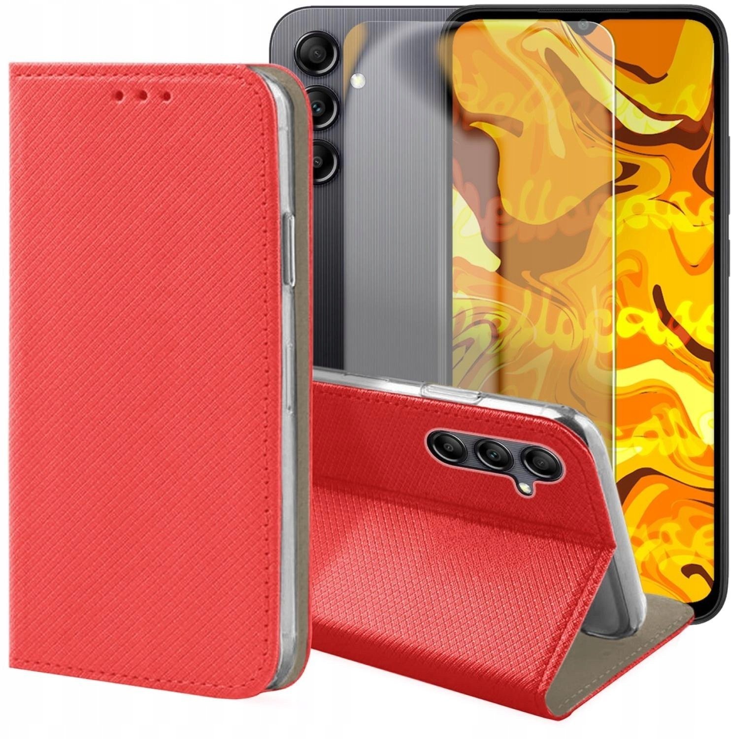 Hello Case Etui z Klapką Do Samsung Galaxy A14 4G / 5G Czerwone, Zamykane Szkło BNDL3932