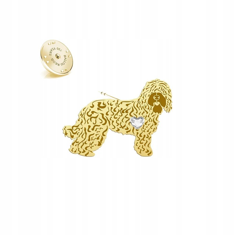 Wpinka Złota z psem rasy Barbet - Francuski Pies Dowodny 925 Pin DEDYKACJA