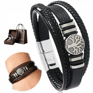 Bransoletka Męska Skórzana CZARNA Bransoleta DIAMENTOWANA Na Prezent - Bransolety męskie Bransoletka Męska Skórzana CZARNA Bransoleta DIAMENTOWANA Na Prezent - Bransolety męskie - miniaturka - grafika 1