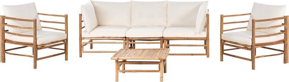 Beliani Zestaw ogrodowy bambusowy 5-osobowy złamana biel CERRETO