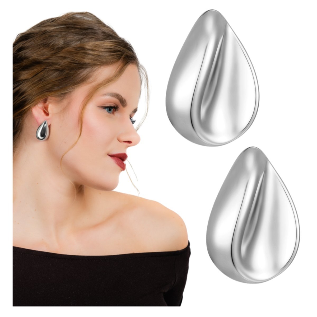 Kolczyki Sztyfty Srebrne Duże Łezki Krople Stal Chirurgicza 316L Efektowne