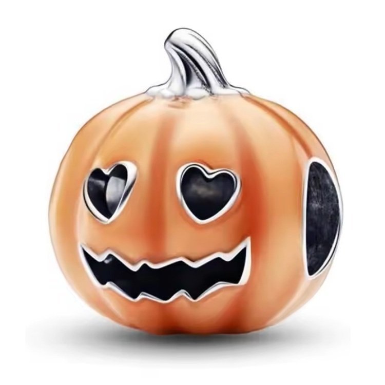 Zawieszka Charms SREBRO 925 Koralik Halloween Dynia z serduszkowymi oczami