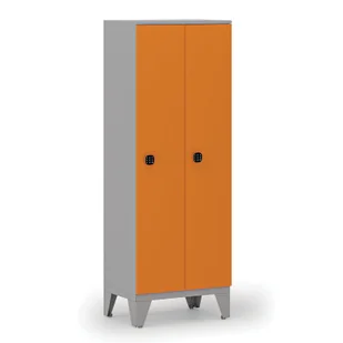 Drewniana szafa ubraniowa, obniżona, 2-drzwiowa, 1660 x 600 x 400 mm, zamek kodowy, szary/pomarańczowy - Szafki BHP - miniaturka - grafika 1