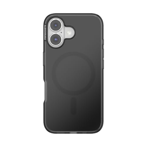 PopSockets Etui na iPhone'a 16 kompatybilne z MagSafe, etui na telefon iPhone 16, kompatybilne z bezprzewodowym ładowaniem, tylko etui - czarne półprzezroczyste