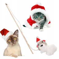 Zabawki dla kotów - Zabawka Dla Kota Wędka Świąteczna Z Piórkami Miś Interaktywna Na Święta - miniaturka - grafika 1