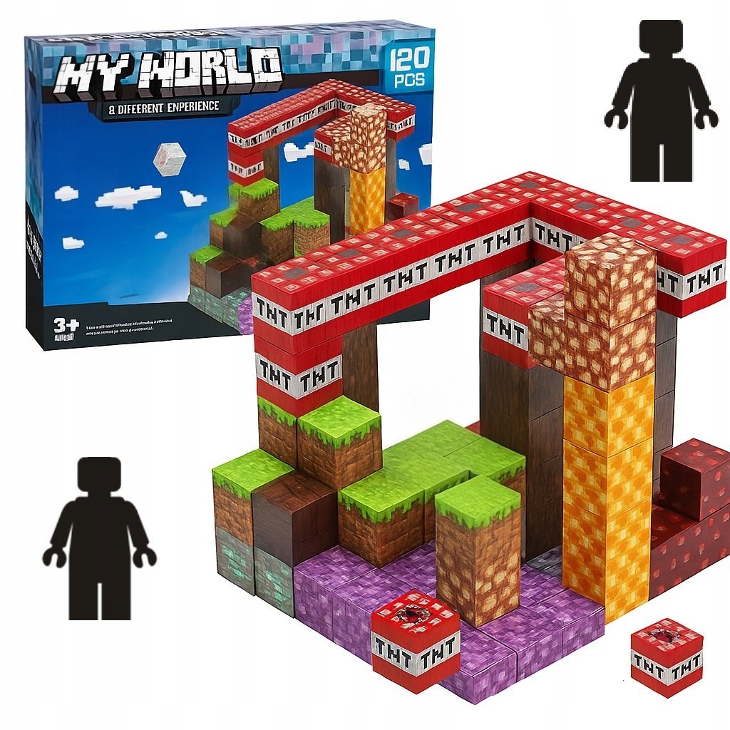 KLOCKI MAGNETYCZNE SZEŚCIANY 120 KLOCKÓW W TYM 2FIGURKI DEDYKOWANE KARTONIK
